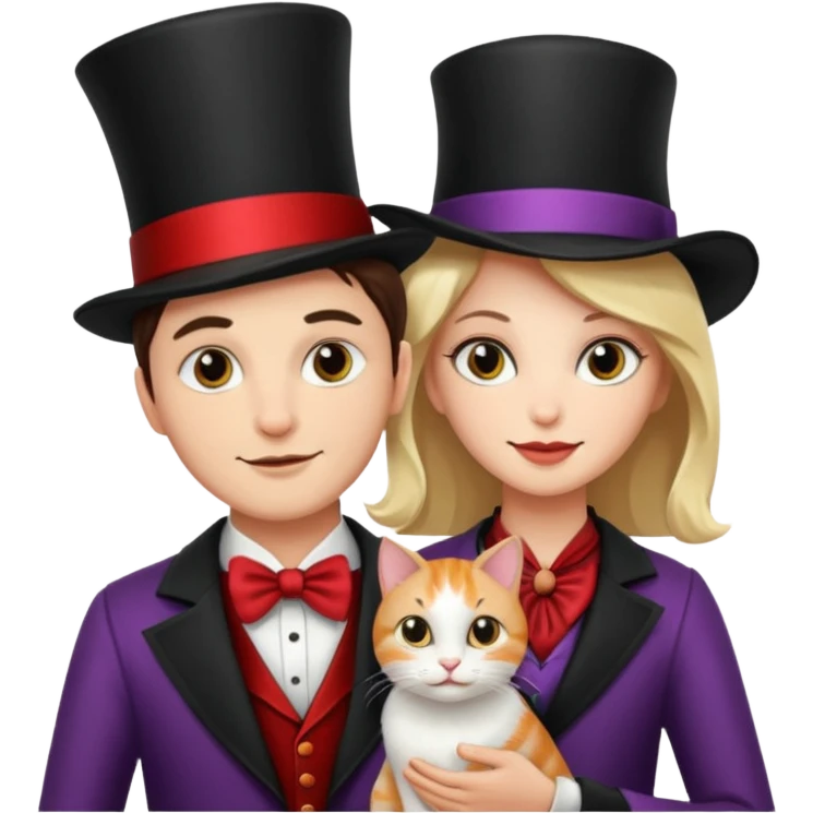 magician couple and their pet cat emoji