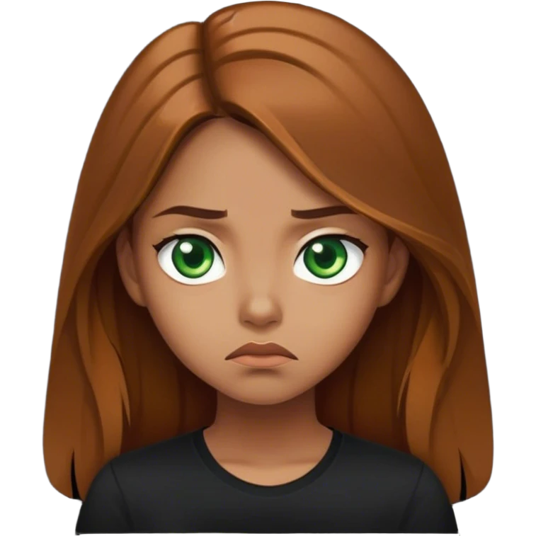 Girl with Green eyes Brown Long Hairs caramell Skin and a black Shirt she Looks annoying emoji