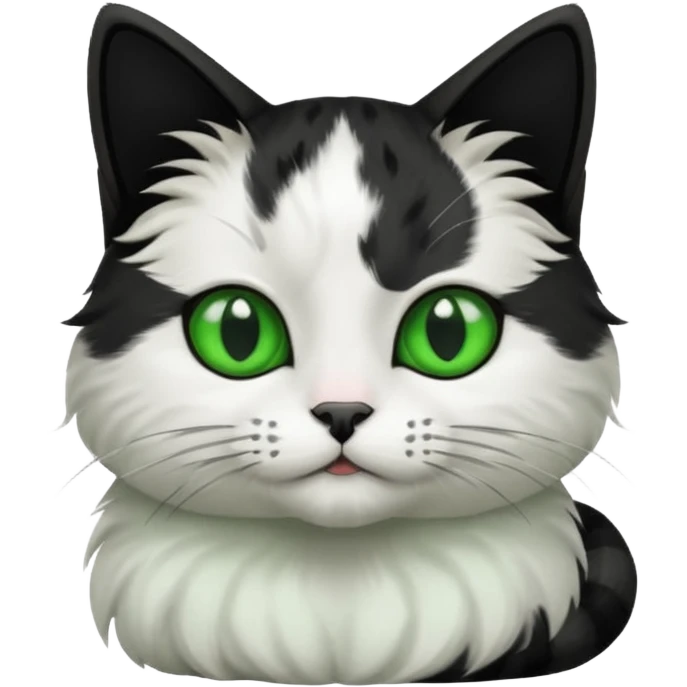 black and white cat with black spot on head and green eyes emoji