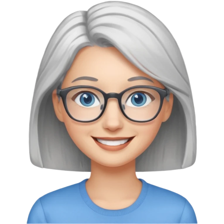 Grey haired emoji with blue eyes and glasses female young emoji