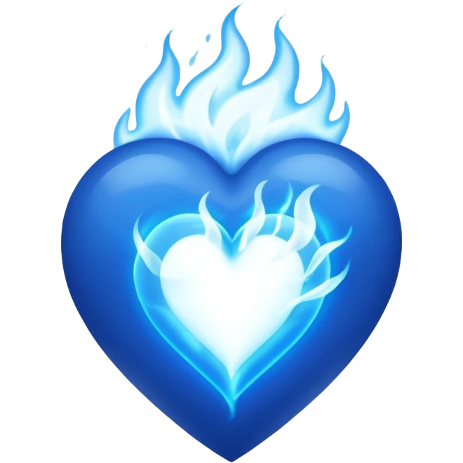 An electric blue heart with white fire emoji