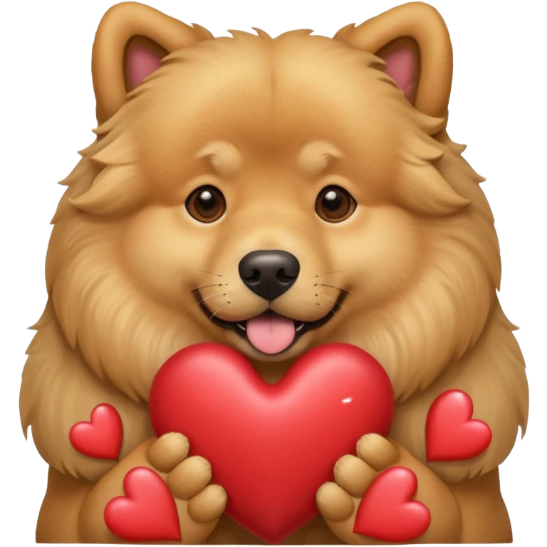 Golden Retriever/Chow Chow mix holding a large heart in its mouth (modeled after the dog image attached) emoji