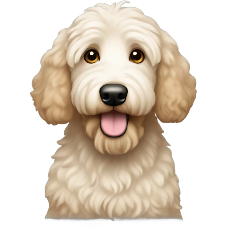White goldendoodle light brown around eyes and ears emoji