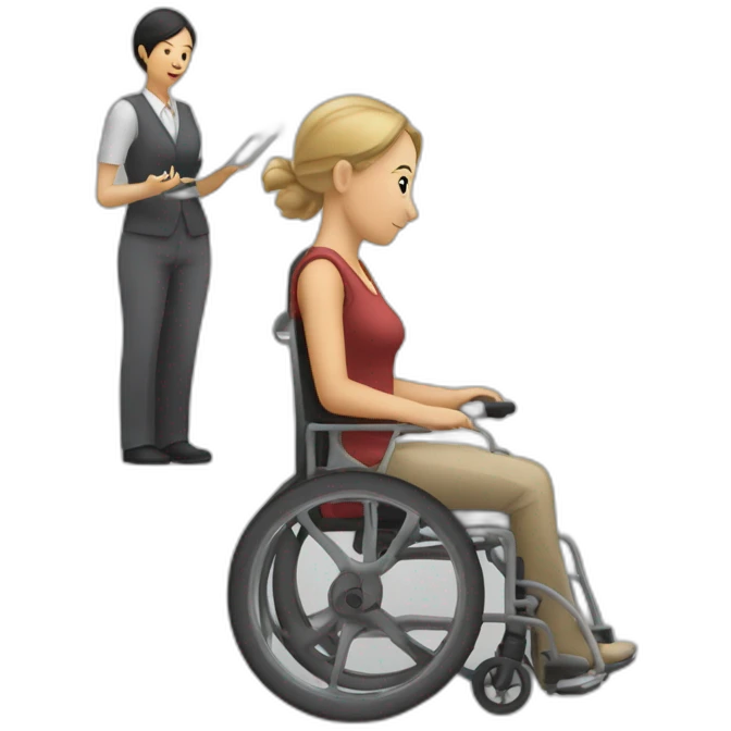 femme en situation de handicap apprend à prendre le bus emoji