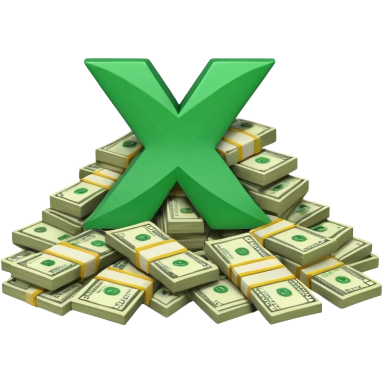 cash pile, make bills rectangular, next to a "10x" factor, looking like 10x CASH PILE, the number 10 and letter x, precede the cash pile, on the same level so it looks like "10x" and to its right, the cash pile emoji