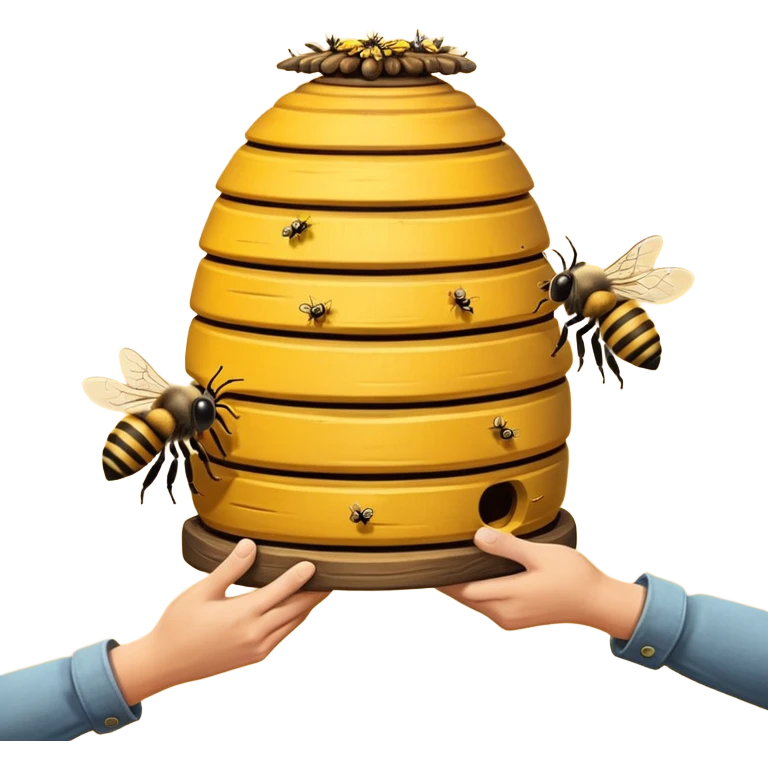 hands shake the bee hive with bees escaping emoji