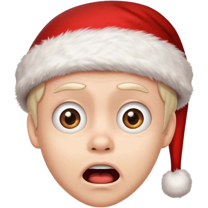 A terrified expression coupled with a Santa hat emoji
