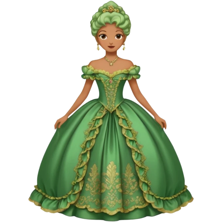 model wearing a green rococo gown emoji