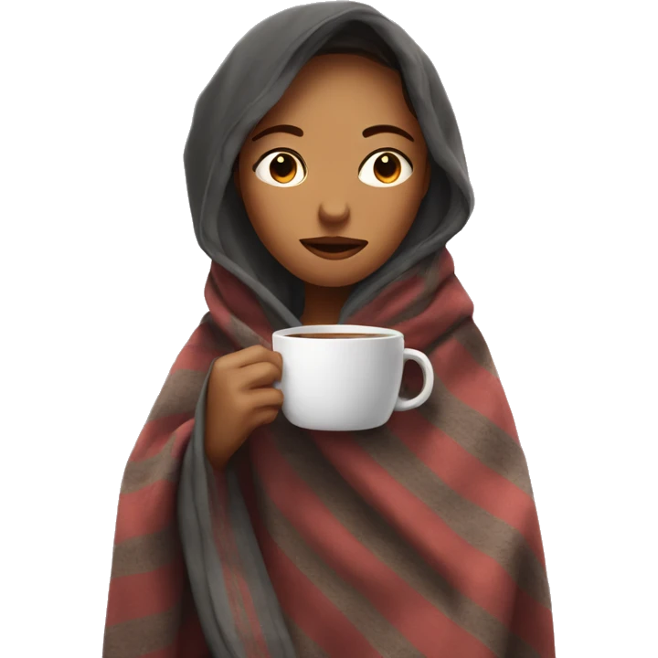 girl inside a blanket sipping coffee eyes closed emoji