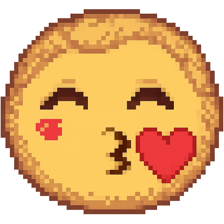 Add a red heart to the kissing emoji with eyes closed, keep the background transparent, maintain the emoji style and details. emoji