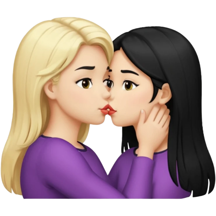 Blond girl and black hair girl kissing emoji