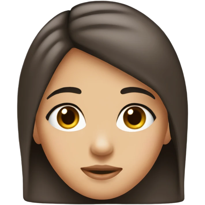 A girl with dark brown hair, middle length. A little bit of acne on the cheeks. Rosy cheeks. Thin eyebrows  emoji