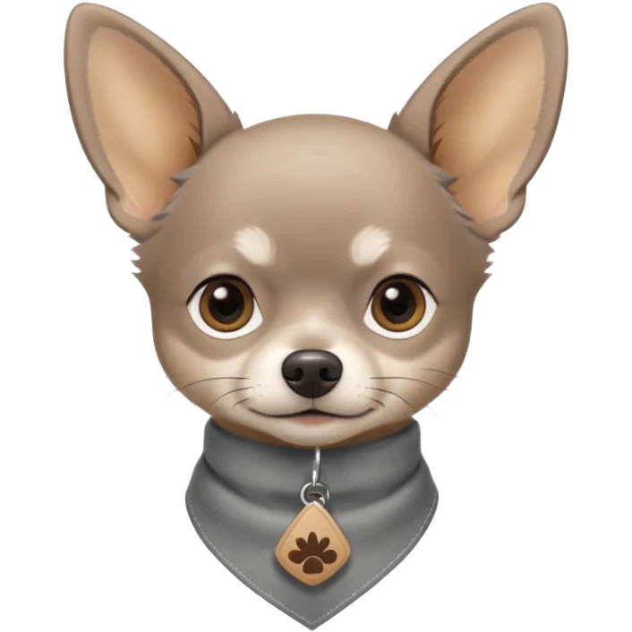 Make a Gray Chihuahua wearing a earthy tone bandana around the neck with the logo TCO on the bandana emoji