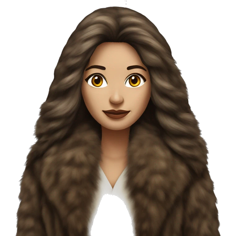 Beautiful Woman Realistic long hair brunette Mob wife big brown fur coat  emoji