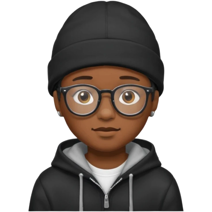 black boy with beanie and hoodie and glasses emoji