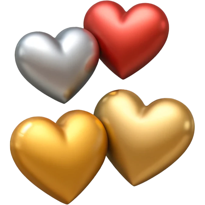 3D emojis 3 hearts silver , Bronze and gold with P1-10 as diffrent levels    emoji