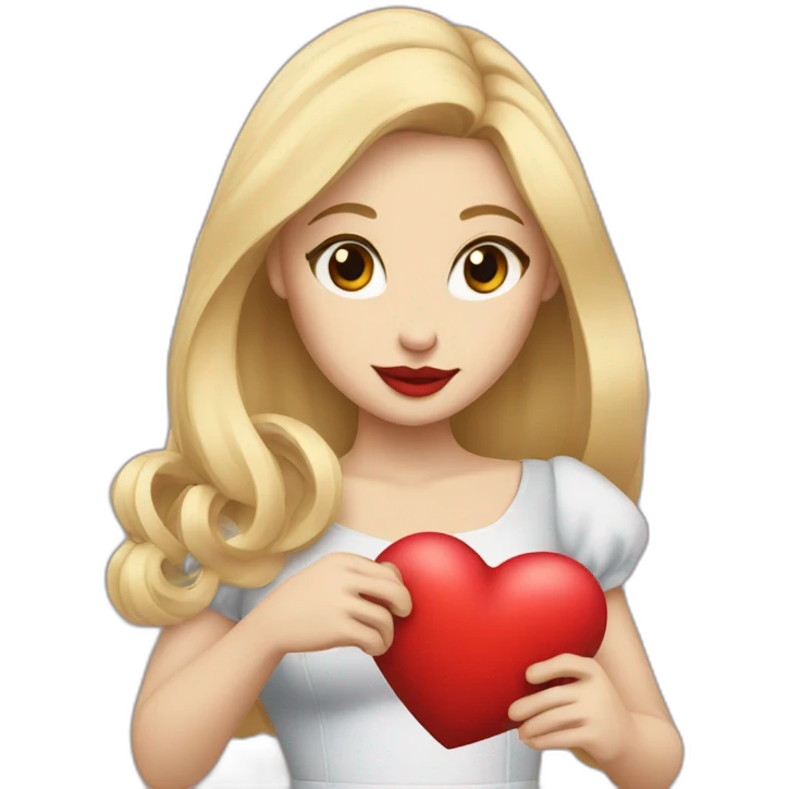 A female rabbit with blonde hair and big red lips, holding a heart emoji