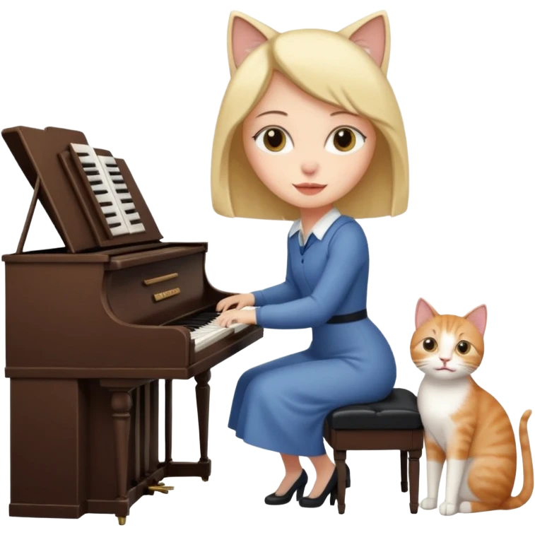 woman playing piano while her cat sits on top of the piano emoji