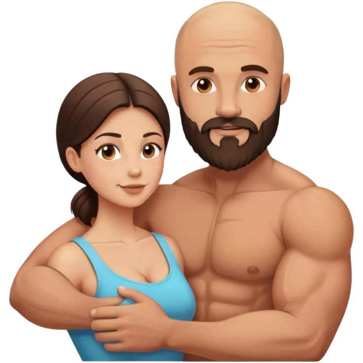 Muscular Bald man with a beard loving on his young beautiful brunette wife  emoji
