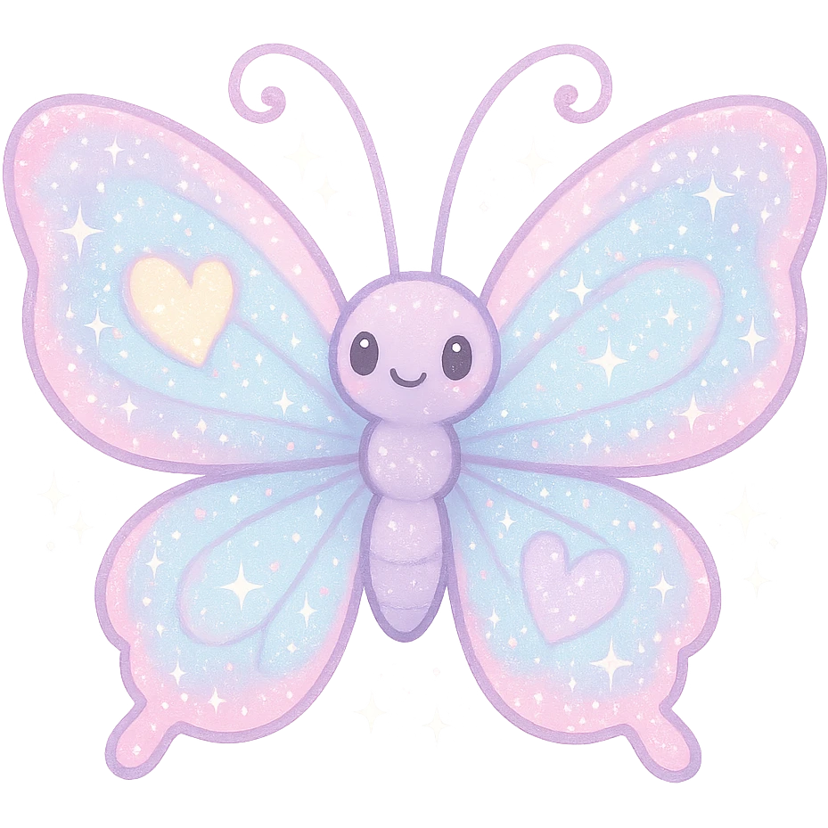 sparkling girly butterfly, pastel and cute emoji