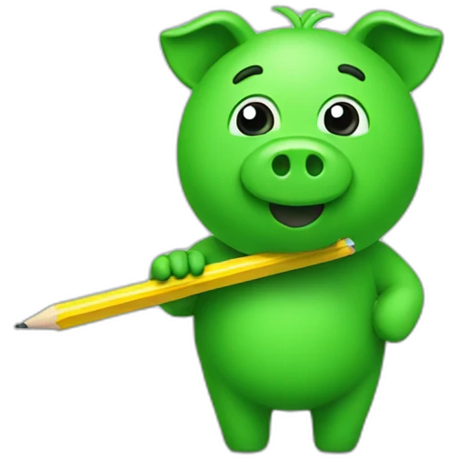 green piggy holding a pencil emoji