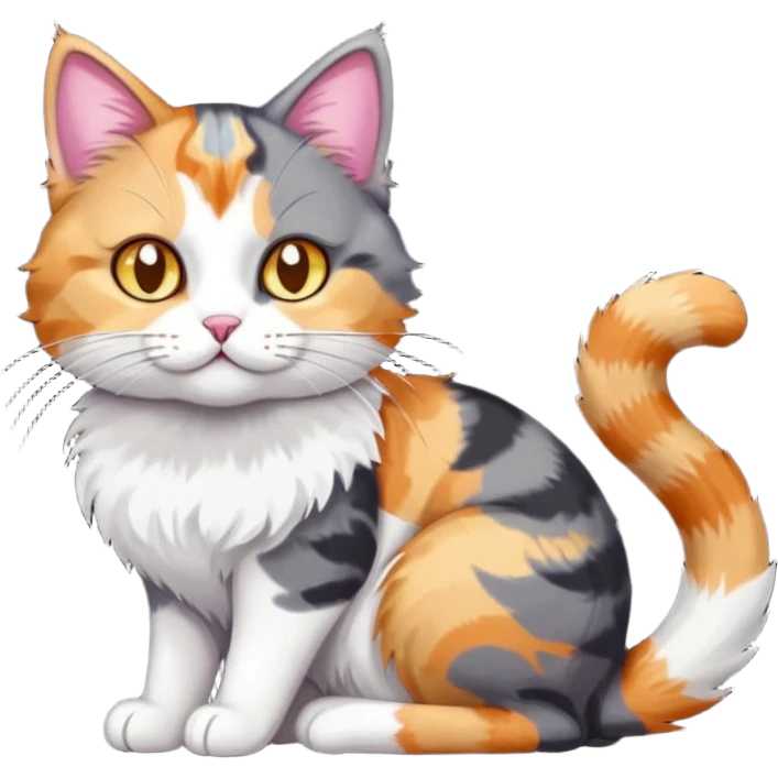 full body colourful light patched calico + white tabby cat cuddling a big dark grey and white tabby cat  emoji