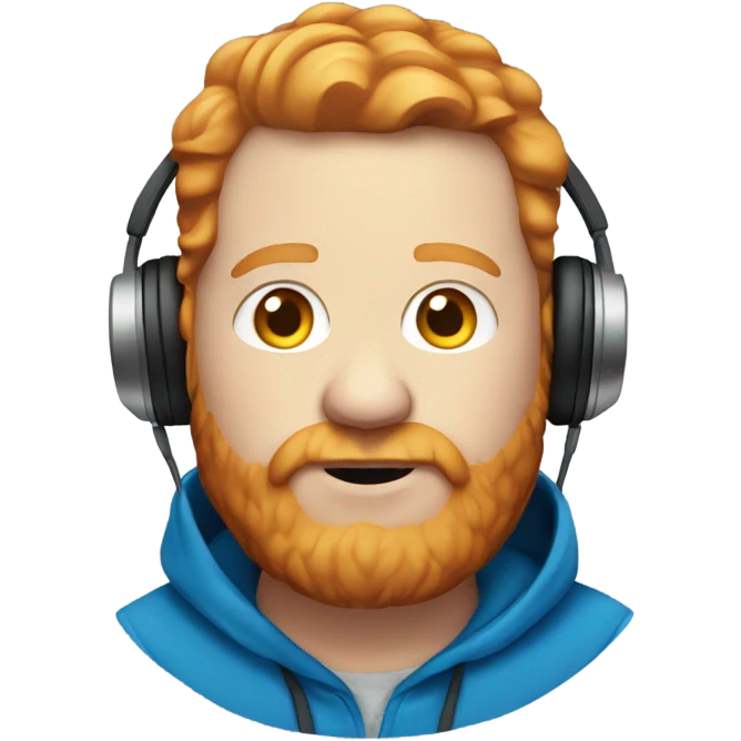 white man ginger beard obese with headphones and blue hoodie emoji