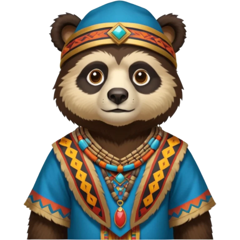 Spectacled bear in Cusco Inca attire with the Manco Capac costume which is with coroca and Inca emoji