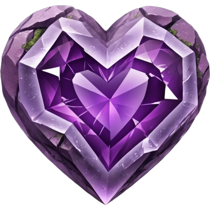 Slightly mossy heart shaped natural crystal purplish rock emoji