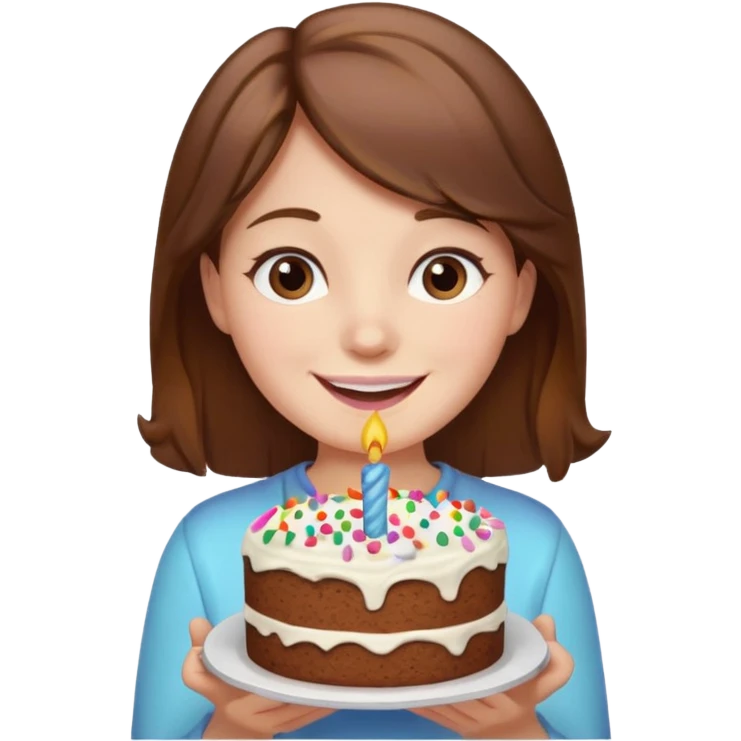 Brown hair Birthday girl eating a cake emoji