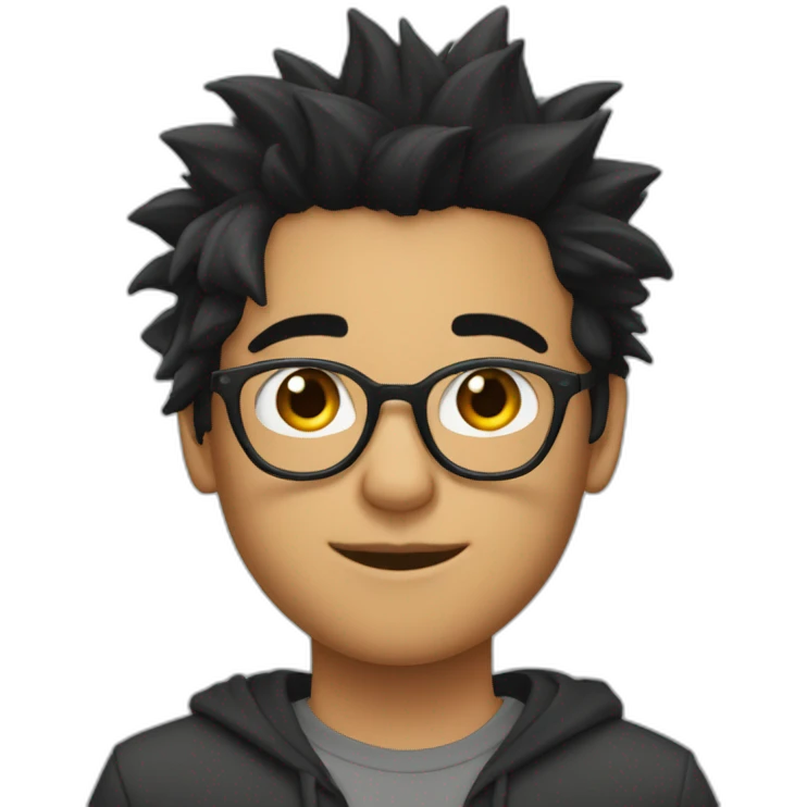 19 year old with glasses on eyes, spiky black hair, oval shaped face, indian emoji