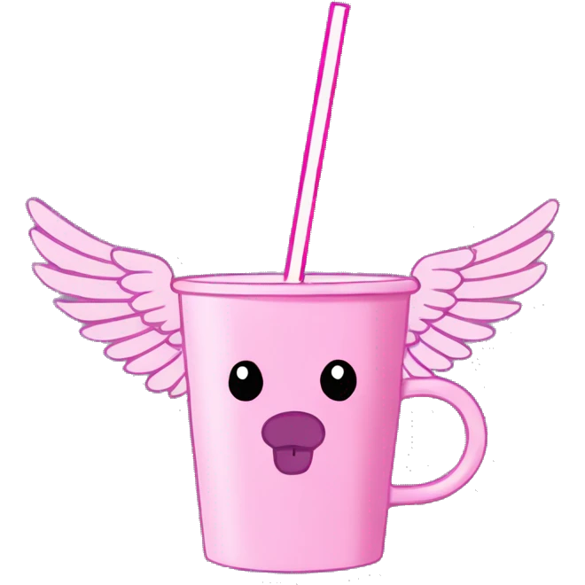 Pink cup with a bear with wings in the middle with a straw Tumblr cup with handle emoji