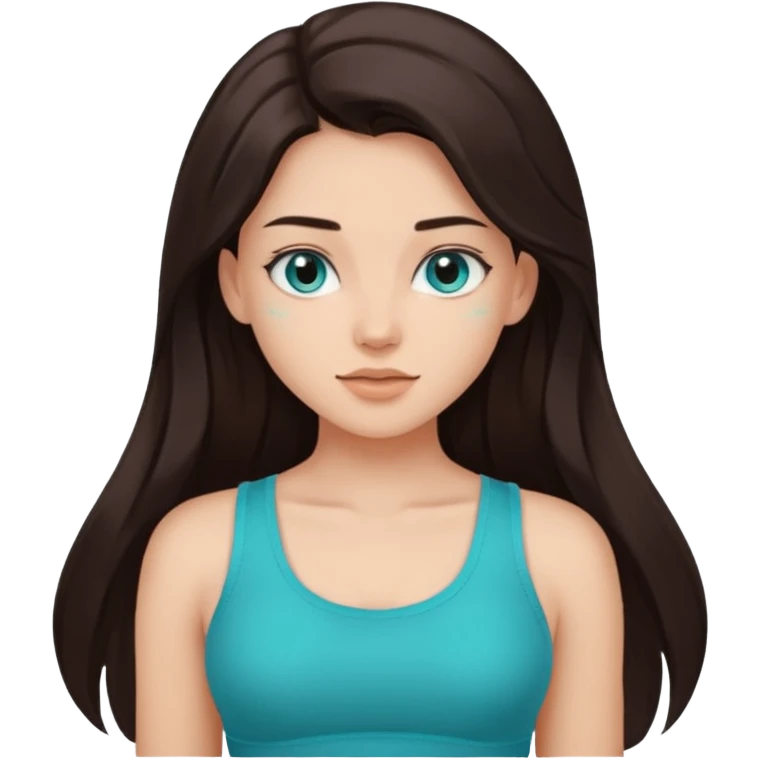 Forever Nenaa with long dark brown hair, cyan crop top emoji