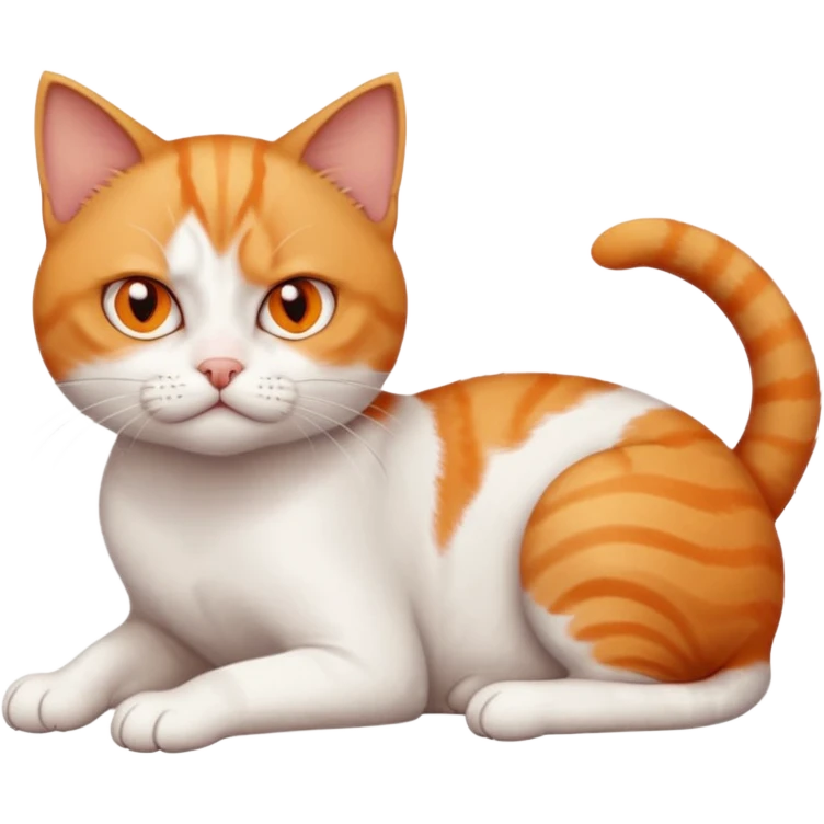 full body angry tiny short hair ginger and white cat with orange eyes lying down emoji