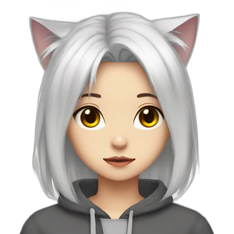 Girl straight white hair cat ears sad emoji