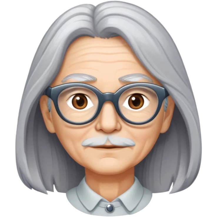 60 years old with long grey hair wearing cateye glasses emoji