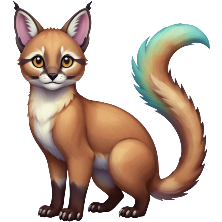 Colorful dark tropical pale light fruity pastel white glorious iridescent divine exotic cute cool beautiful beautiful fantasy-caracal-civet-genet-sergal-vernid-Gryphon-Cacomistle-Trico-oncilla-animal-Fakémon-hybrid-fursona (full body) emoji