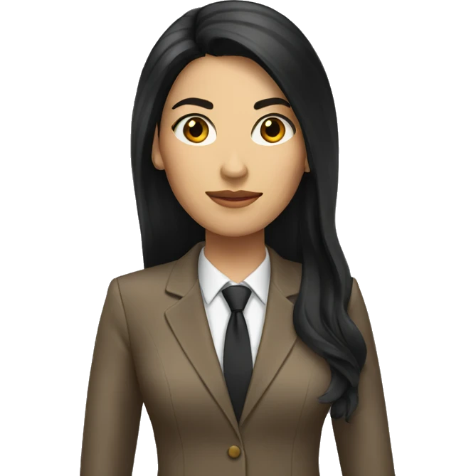 Female defense attorney with long black hair with brown suit emoji