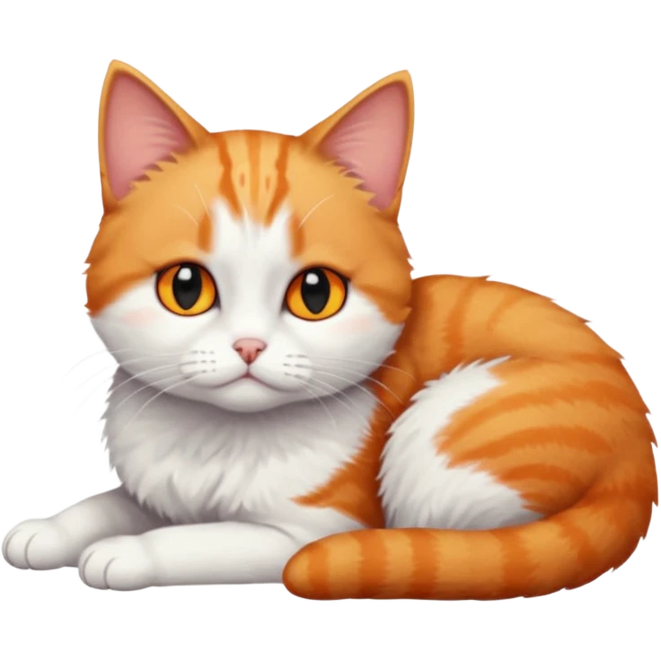full body sad tiny short hair ginger and white cat with orange eyes lying down emoji