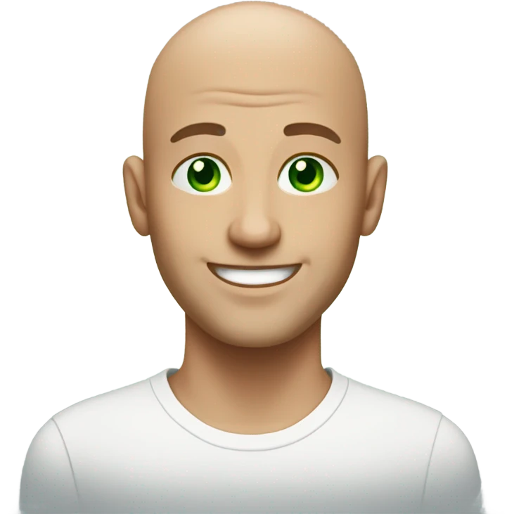 bald man smiling with green eyes emoji