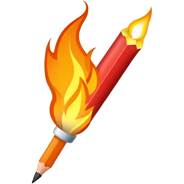 Mit einem Stift auf ein Blatt schreiben und bei der Miene wo es mit dem Blatt trifft leuchten leichte Flammen auf  emoji