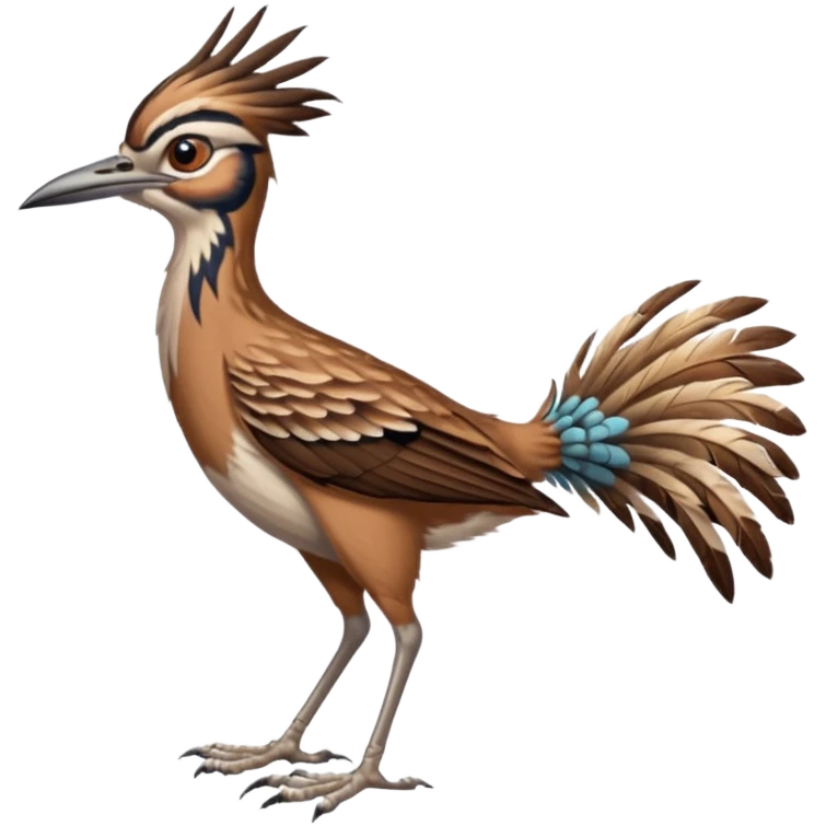 realistic roadrunner bird, skinny tail pointed down, realistic colors emoji