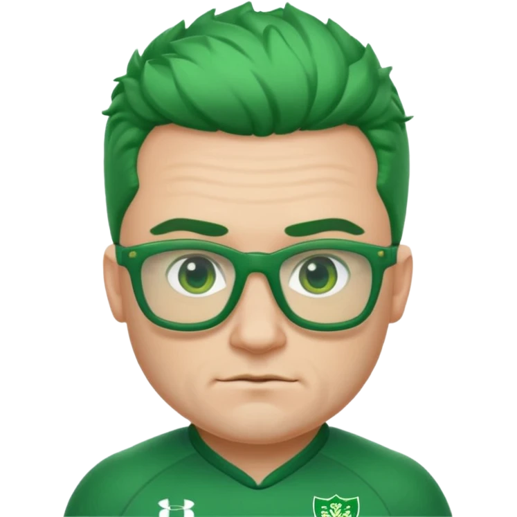 irish rugby player with skin head hair and green glasses emoji
