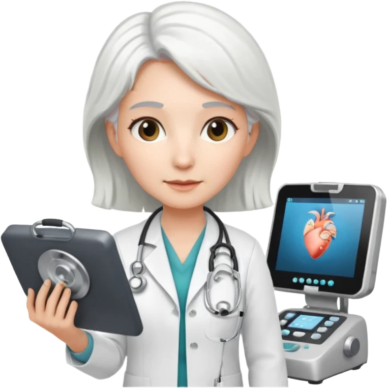 white haired female doctor working an ultrasound machine emoji