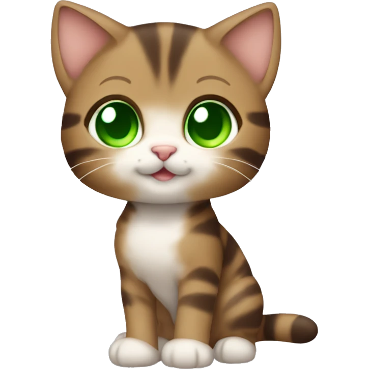 full body extremely cute kawaii brown tabby girl kitten with green eyes emoji