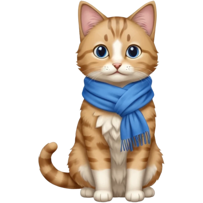 Cat wear a blue scarf, full body emoji