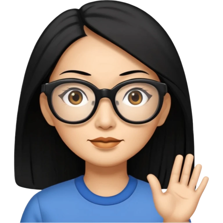 50 yr old asian woman, straight thick long black hair, big black, side part, big glasses emoji