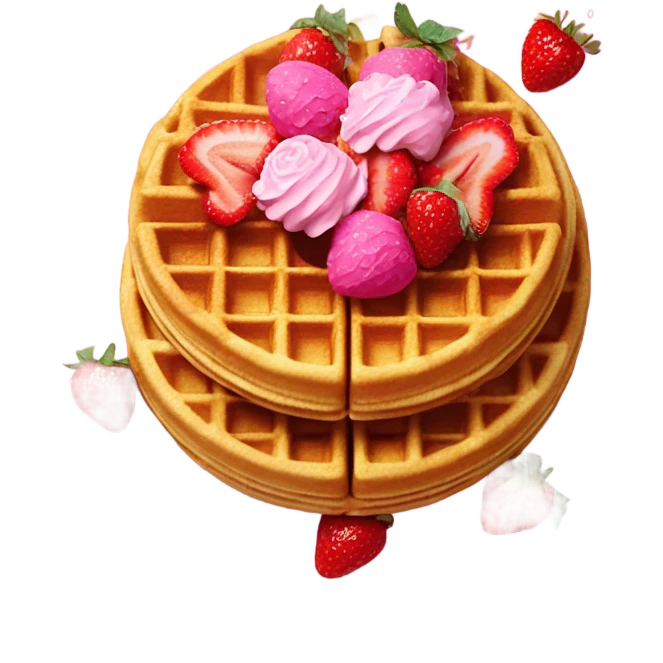 waffles with hot pink syrup and roses and strawberries with glitter   emoji