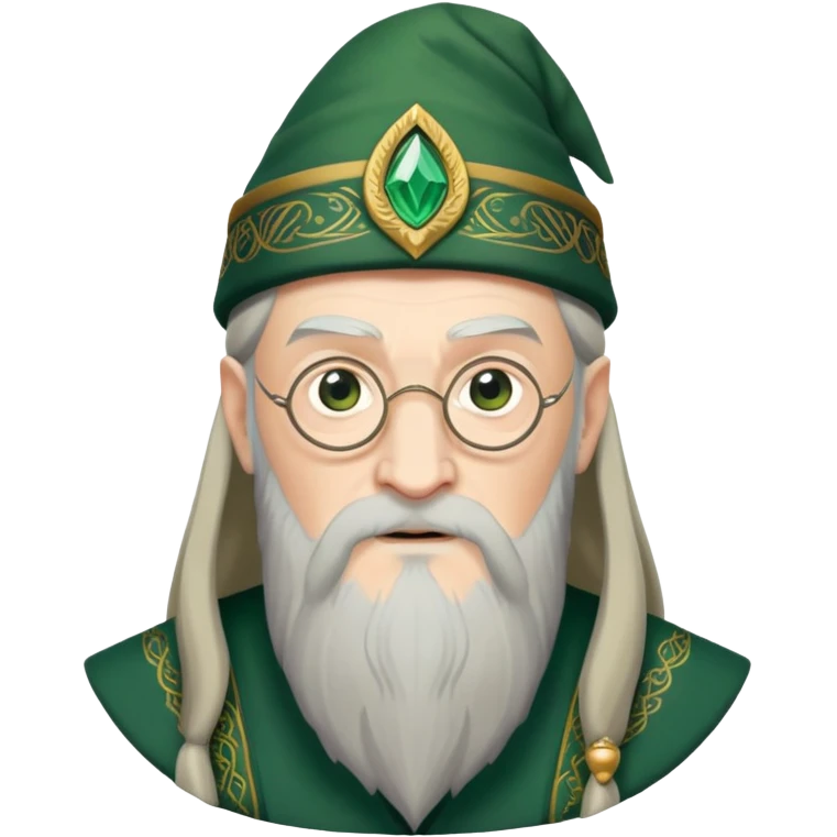 albus dumbledore from harry potter with green   Dumbledore’s cap and decorative motifs emoji
