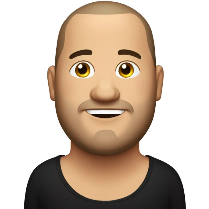 overweight italian man, with buzz cut and no beard. wearing a black smart shirt unbuttoned. emoji